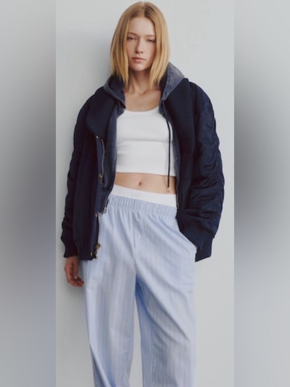 GAP Oversized Knit-Trim Bomber Jacket - Navy - Picture 6 of 7